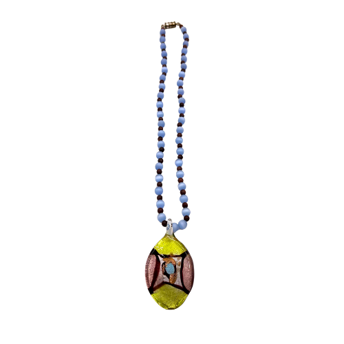 * Multi Colored Dichroic Glass Blue Cat's-Eye Necklace Hand Crafted