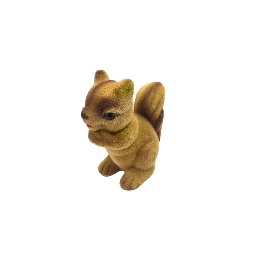 * Vintage Flocked Felt Squirrel Baby Animal made in Hong Kong