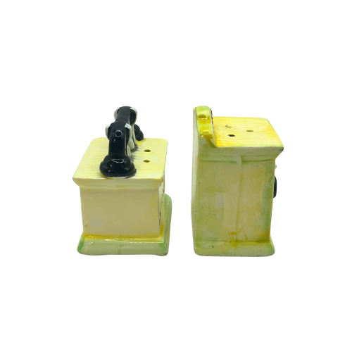 Vintage Yellow Old Fashion Crank Telephone Ceramic Salt & Pepper Shakers