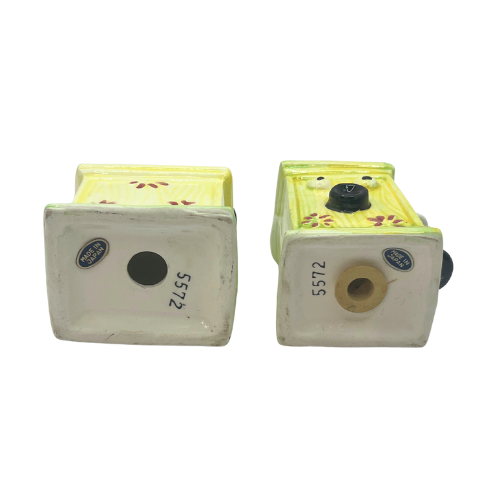 Vintage Yellow Old Fashion Crank Telephone Ceramic Salt & Pepper Shakers