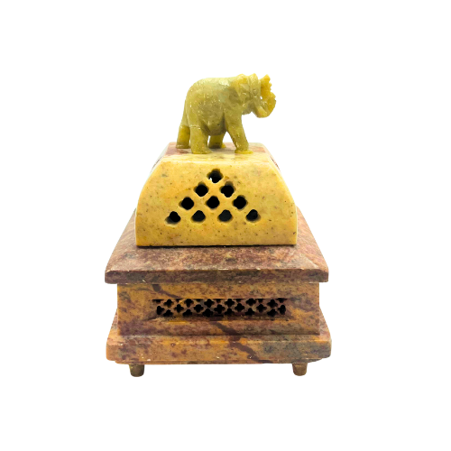 Vtg Hand Carved Soapstone Elephant Incense / Trinket Box Soapstone (Repaired)