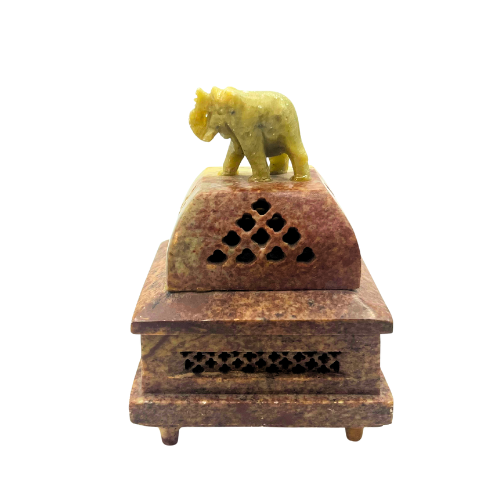 Vtg Hand Carved Soapstone Elephant Incense / Trinket Box Soapstone (Repaired)