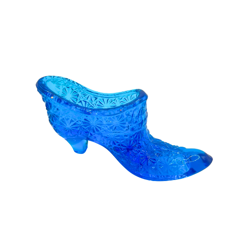 Vintage LE Smith Colonial Blue Glass Daisy and Buttons Shoe/Slipper Figurine