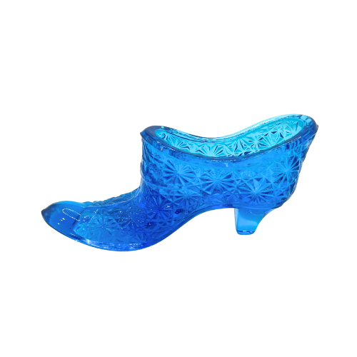 Vintage LE Smith Colonial Blue Glass Daisy and Buttons Shoe/Slipper Figurine
