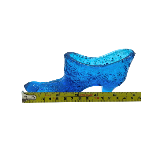 Vintage LE Smith Colonial Blue Glass Daisy and Buttons Shoe/Slipper Figurine