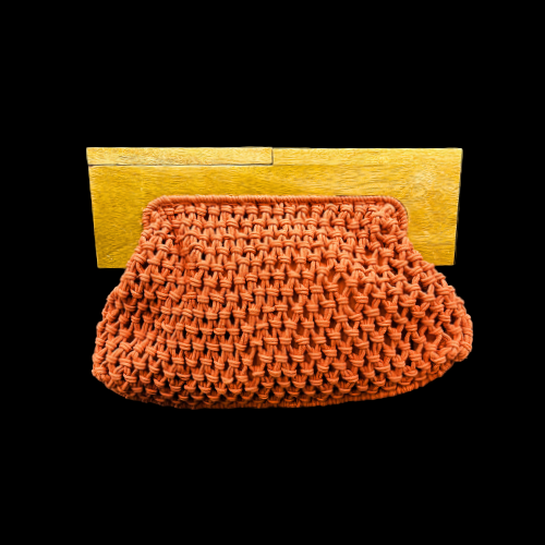 BOHO Tangerine Orange Woven Crochet Wood Clutch Purse by A New Day