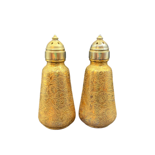 MCM Lotus 22 Karat Gold Hollywood Regency Salt and Pepper Shaker Set