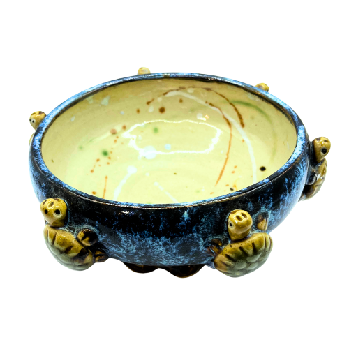 Vintage Majolica Blue Glaze Studio Art Turtle Bowl Planter Signed