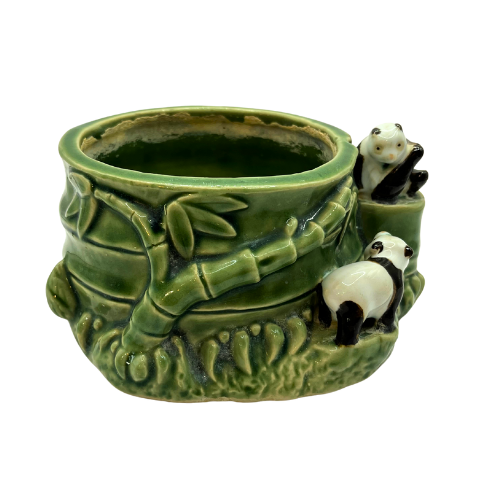 Vintage Majolica Panda Bears & Bamboo Vase Planter Numbered B-157