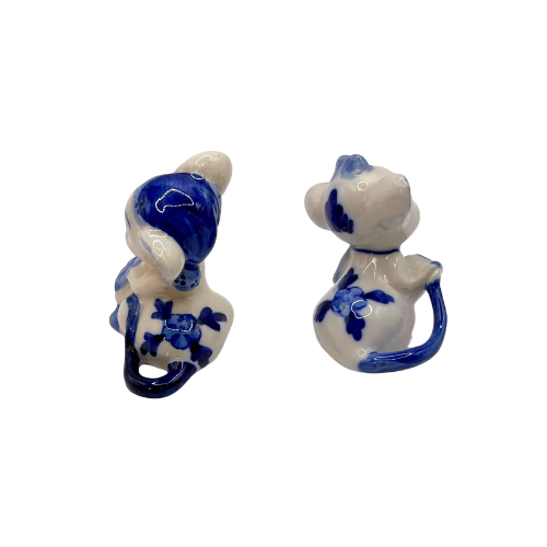 Vintage Delft Blue Style Ceramic Mouse Miniature Figurines Enesco Hand Painted Floral