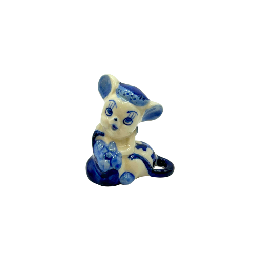 Vintage Delft Blue Style Ceramic Mouse Miniature Figurines Enesco Hand Painted Floral