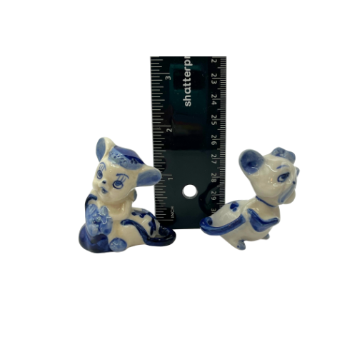 Vintage Delft Blue Style Ceramic Mouse Miniature Figurines Enesco Hand Painted Floral