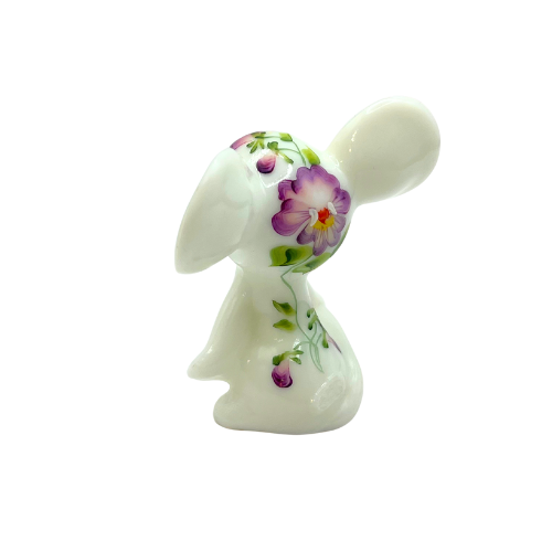 Hand Painted Fenton Mouse Figurine Purple Floral Signed - Nichols