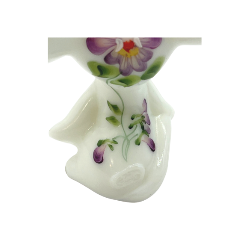 Hand Painted Fenton Mouse Figurine Purple Floral Signed - Nichols