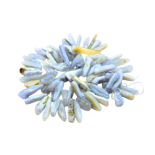Large Natural Blue Lace Agate Chalcedony Freeform Beads Top Side Drilled Gemstone 16.5" Strand