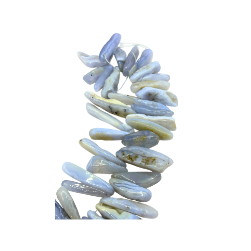 Large Natural Blue Lace Agate Chalcedony Freeform Beads Top Side Drilled Gemstone 16.5" Strand