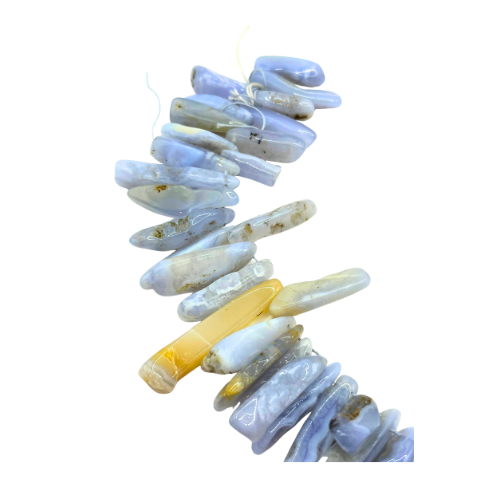 Large Natural Blue Lace Agate Chalcedony Freeform Beads Top Side Drilled Gemstone 16.5" Strand