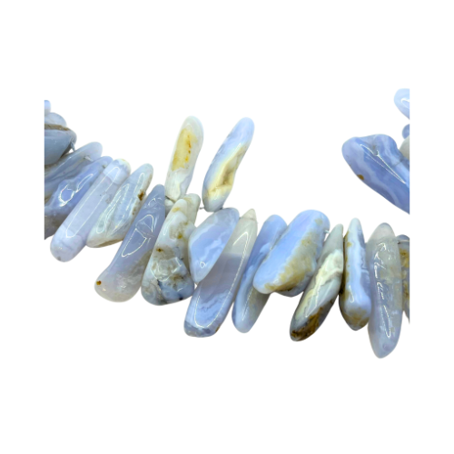 Large Natural Blue Lace Agate Chalcedony Freeform Beads Top Side Drilled Gemstone 16.5" Strand
