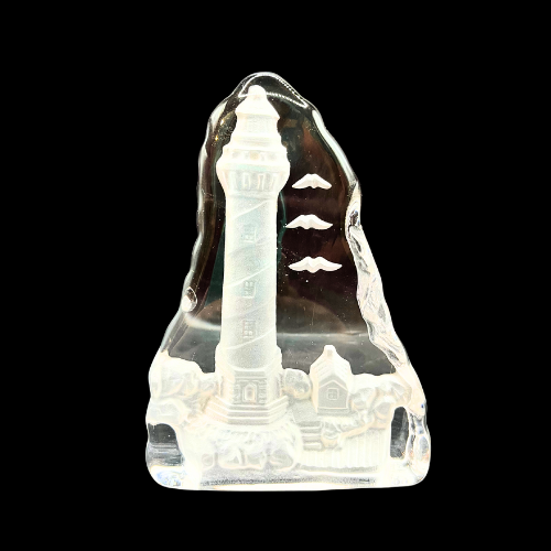 Lighthouse Seashore Frosted Glass Sculpture Nautical Beach Core Paperweight 6” by 4"