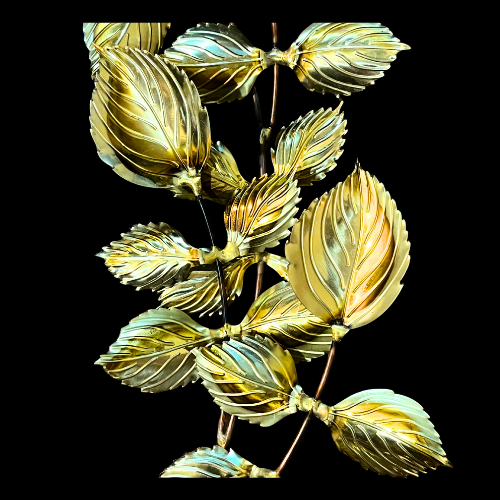 MCM 1970s Brass/ Copper Left and Right Facing Fall Leaves Metal Hanging Wall Art.
