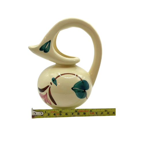 1950s Puritan Slip Ware Pottery Honey Jug  Ceramic Syrup Pitcher Ivy Red Blossom Kitchen MCM Decor