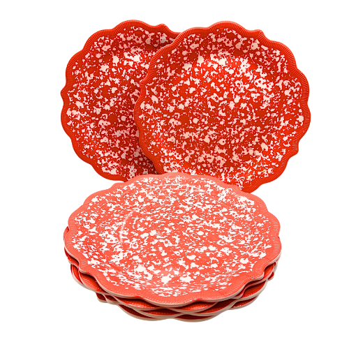Pioneer Woman 10" Melamine Country Splatter Coral 6-Piece Dinnerware Plates w/ Scallop Edge