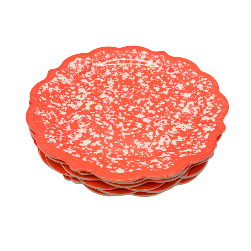 Pioneer Woman 10" Melamine Country Splatter Coral 6-Piece Dinnerware Plates w/ Scallop Edge