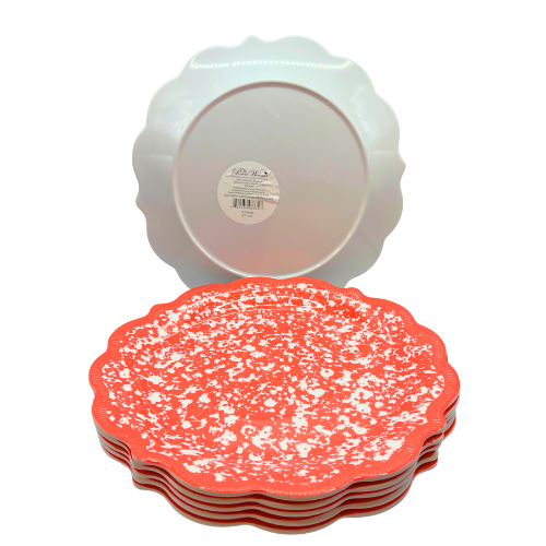 Pioneer Woman 10" Melamine Country Splatter Coral 6-Piece Dinnerware Plates w/ Scallop Edge