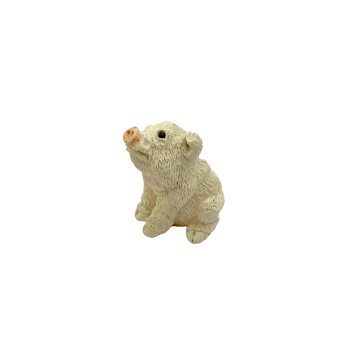 Vintage Stone Critter Littles White Pig Piglet Sitting Figurine Made in the USA SCL-018