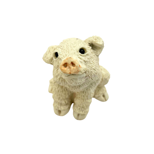 Vintage Stone Critter Littles White Pig Piglet Sitting Figurine Made in the USA SCL-018