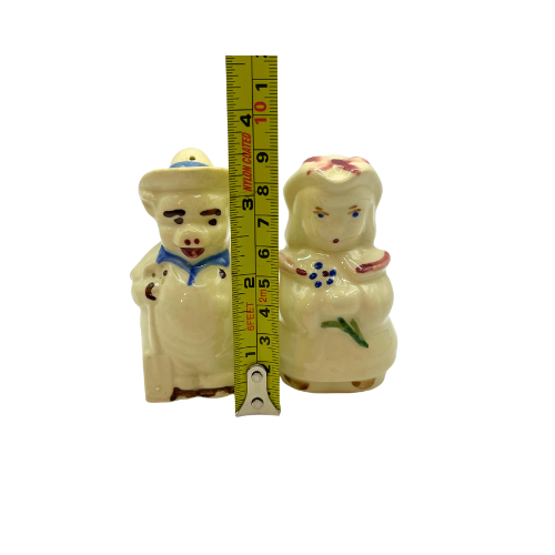 1940s Shawnee Pottery Salt and Pepper Shakers Nursery Rhyme Marriage Set Jill (Jack and Jill) Pig (3 Little Pigs)