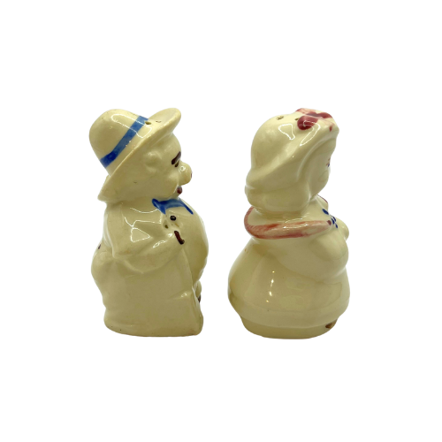 1940s Shawnee Pottery Salt and Pepper Shakers Nursery Rhyme Marriage Set Jill (Jack and Jill) Pig (3 Little Pigs)