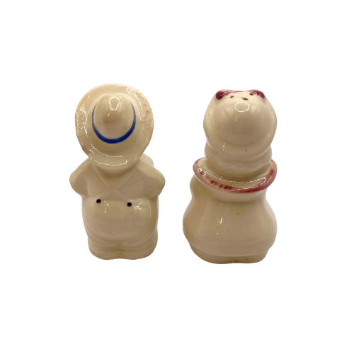 1940s Shawnee Pottery Salt and Pepper Shakers Nursery Rhyme Marriage Set Jill (Jack and Jill) Pig (3 Little Pigs)