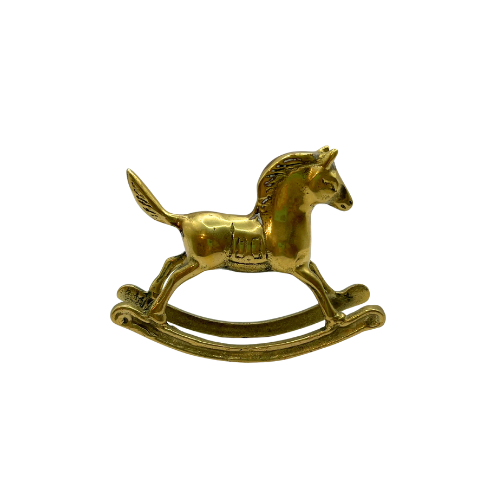 Vintage Brass Rocking Horse Equestrian Figurine Nursery Decor