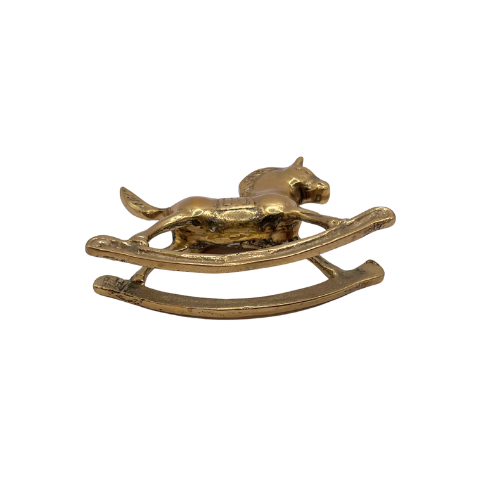 Vintage Brass Rocking Horse Equestrian Figurine Nursery Decor