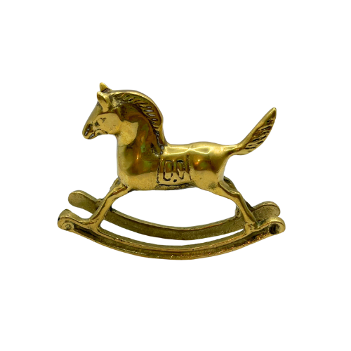 Vintage Brass Rocking Horse Equestrian Figurine Nursery Decor
