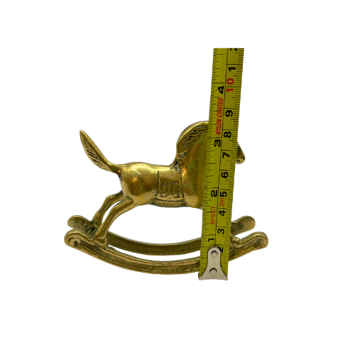 Vintage Brass Rocking Horse Equestrian Figurine Nursery Decor
