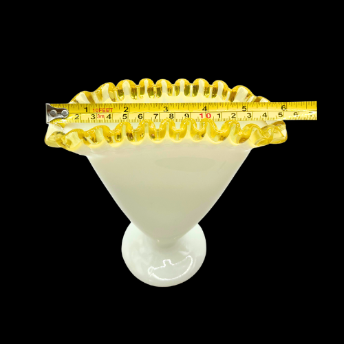 Vintage Fenton Glass Gold Amber Crest Milk White  Fan Vase 6.5" by 6"
