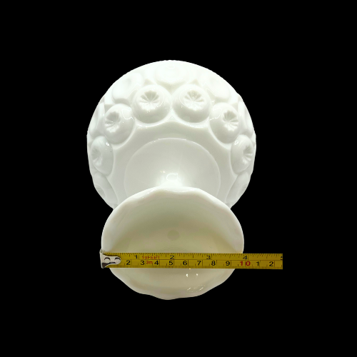 MCM LE Smith Moon and Stars White Milk Glass Pedestaled Compote Decorative Curved Rim   Bowl