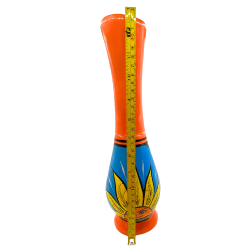 Mexican Terracotta Pottery Flower Bud Vase Folk Art Sunshine  Floral Orange Base