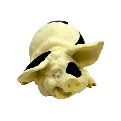 1990s Sealmark Ceramic Playful Pigs Tumbling Figurines White w/ Black Spots Country Farm Decor