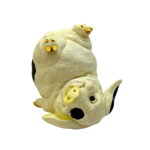 1990s Sealmark Ceramic Playful Pigs Tumbling Figurines White w/ Black Spots Country Farm Decor