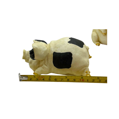1990s Sealmark Ceramic Playful Pigs Tumbling Figurines White w/ Black Spots Country Farm Decor