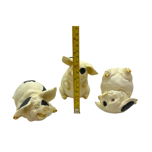1990s Sealmark Ceramic Playful Pigs Tumbling Figurines White w/ Black Spots Country Farm Decor