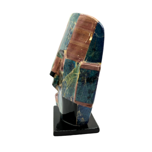 Vintage Mayan Aztec Inspired Mexican Death Mask Inlaid Abalone w/ Other Gemstones Handmade