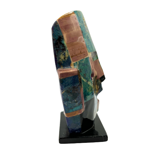 Vintage Mayan Aztec Inspired Mexican Death Mask Inlaid Abalone w/ Other Gemstones Handmade