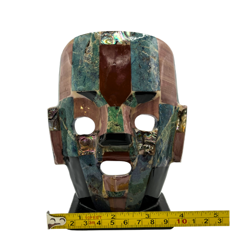 Vintage Mayan Aztec Inspired Mexican Death Mask Inlaid Abalone w/ Other Gemstones Handmade