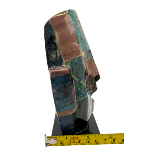 Vintage Mayan Aztec Inspired Mexican Death Mask Inlaid Abalone w/ Other Gemstones Handmade