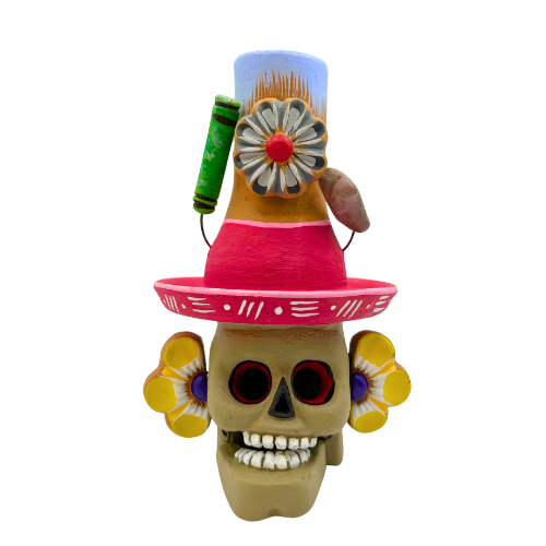 7"  Day of the Dead Candle Holder Mexican Folk Art Skull Mexican Pottery