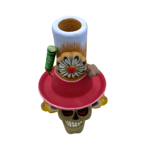 7"  Day of the Dead Candle Holder Mexican Folk Art Skull Mexican Pottery